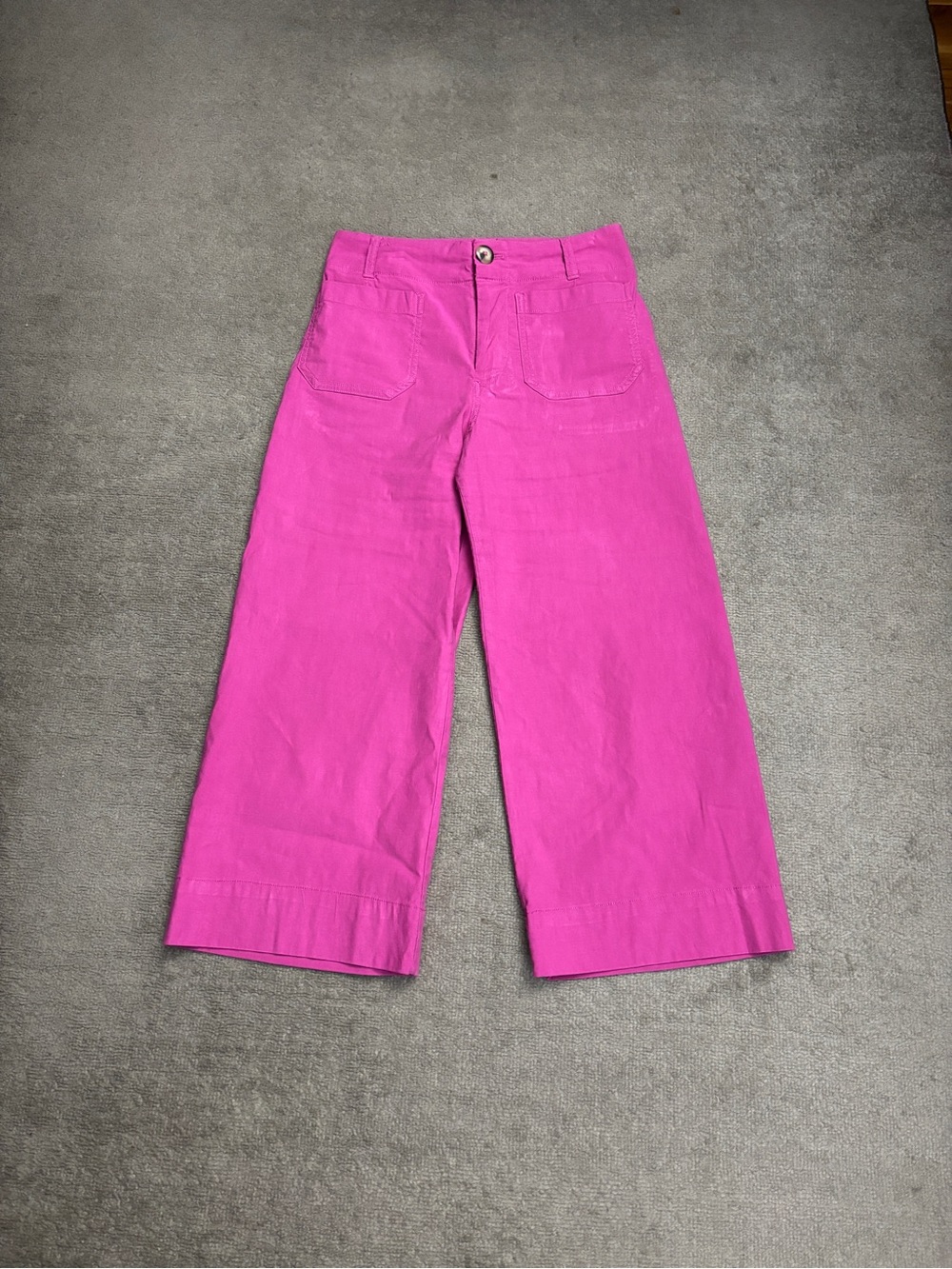 Anthropologie Maeve High Rise Twill Wide Leg Cropped Pants Pink Women’s